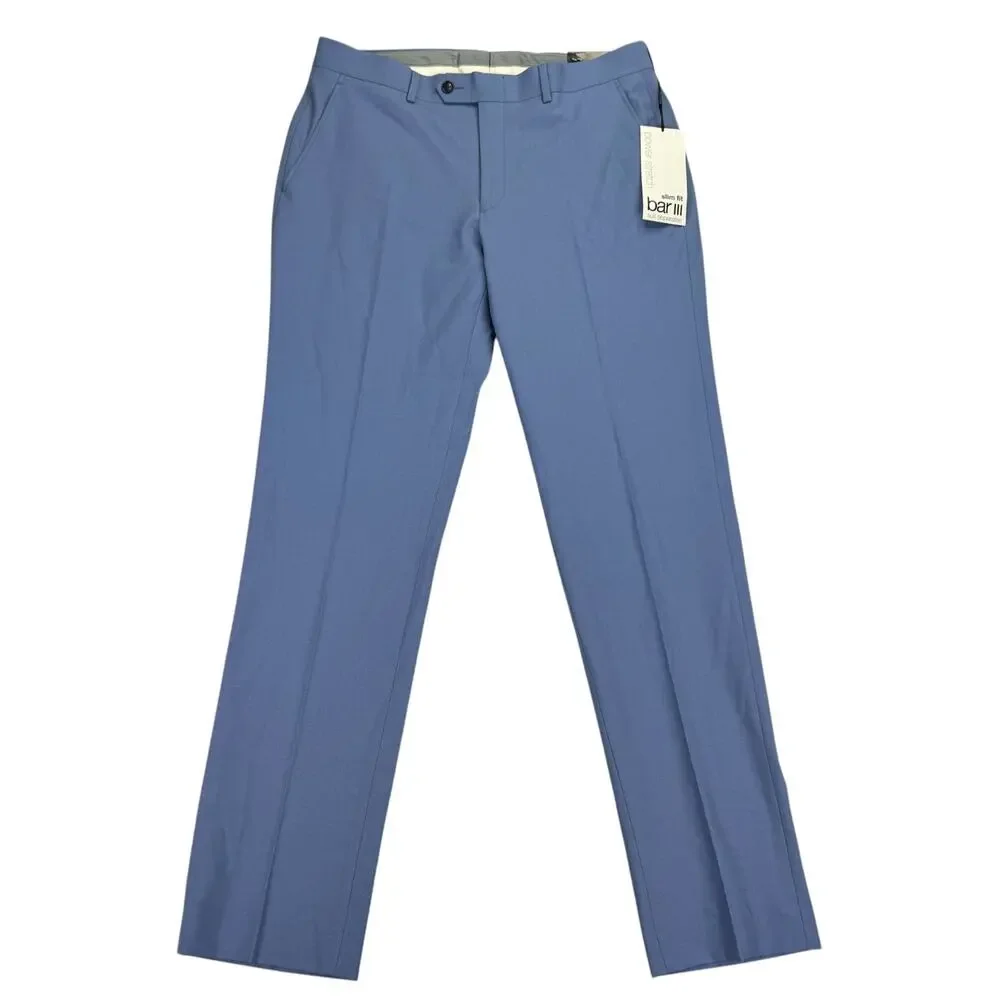 Bar III Mens Slim Fit Wool Blend Solid Power Stretch Suit Pants Light Blue 33x32